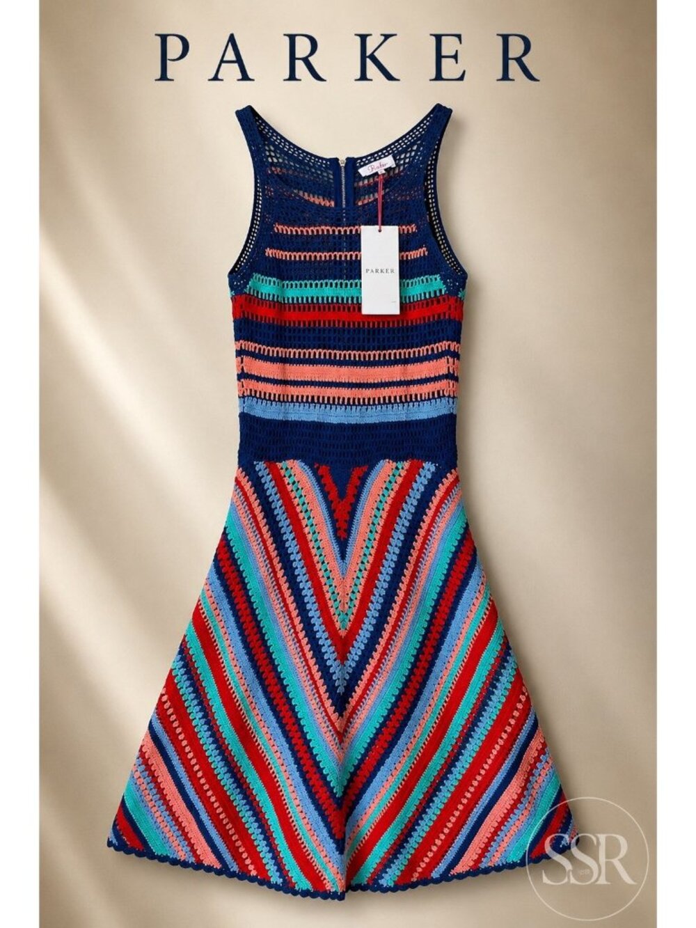 NWT Parker Viola Crochet Knit Dress Medium Striped Chevron Sleeveless Sweater M
